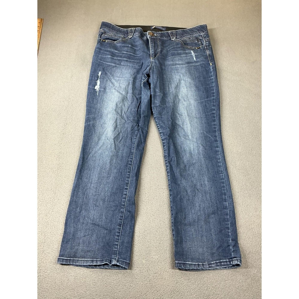 Democracy Jeans Womens 14P Blue Bootcut Mid Rise Distressed Stretch 28 Inseam
